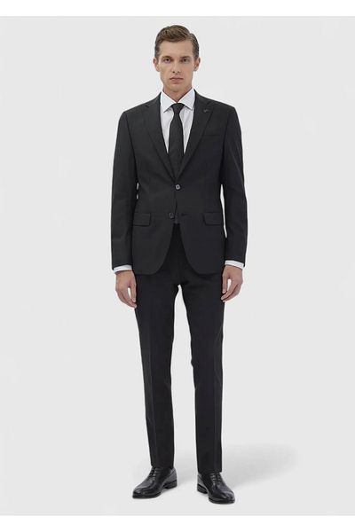 Ramsey Black Micro Modern Fit Wool Blended Suit