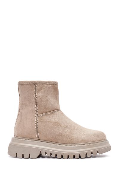 Derimod Women's Beige Zippered Suede Boots 24Wfe 252610