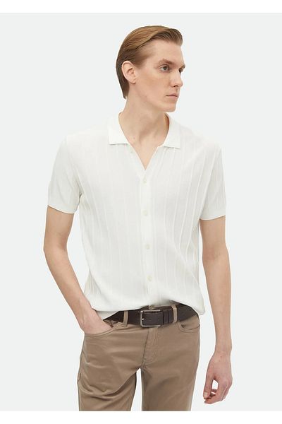 Ramsey Πλεκτά Jacquard Ecru Polo Neck