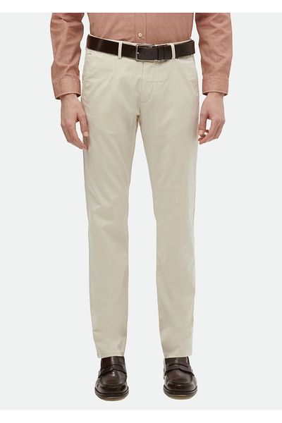 Ramsey Ecru Plain Woven Regular Fit Casual Παντελόνι
