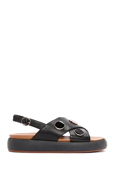 Derimod Black Leather Women's Sandals - Ankle Strap, Model 24SFD550518