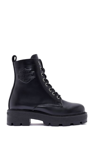 Harley Davidson Women's Black Carrie Lace up Zipper Detailed Leather Boots 026Z 100057