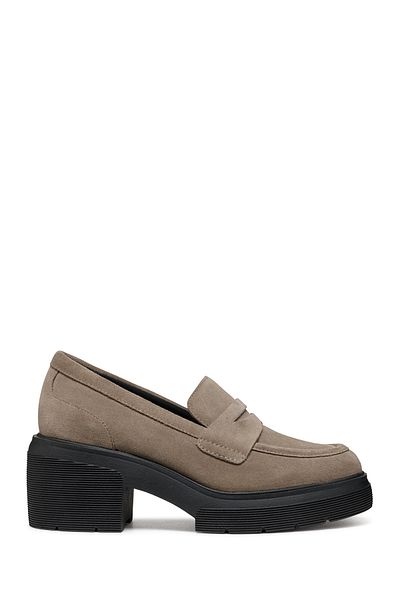 Geox Women's Mink Thick Heeled Suede Genuine Leather Masculine Casual Loafer Shoes D46Wwd00022C6029