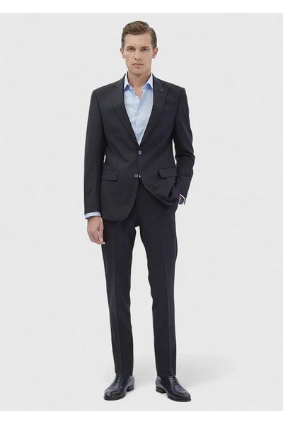 Ramsey Navy Blue Micro Modern Fit Wool Blended Suit