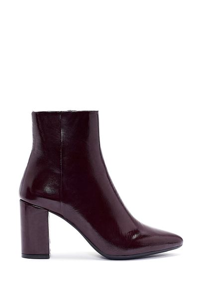 Derimod Gritti Women's Burgundy Zippered Thick Heeled Patent Leather Boots 24Wfd 110016