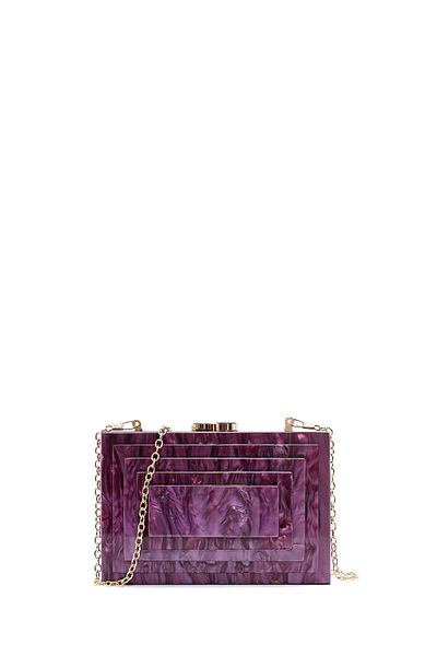 Derimod Women's Burgundy Long Chain Strap Mini Box Portfolio Bag 24Wbd2876Pv