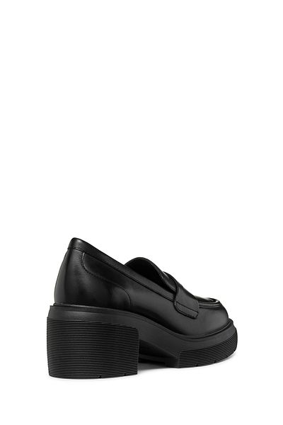 Geox Women's Black Thick Heeled Genuine Leather Masculine Casual Loafer Shoes D46Wwd00043C9999