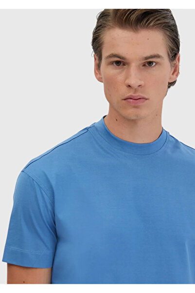 Ramsey Μπλουζάκι Blue Plain Crew Neck 100% βαμβακερό