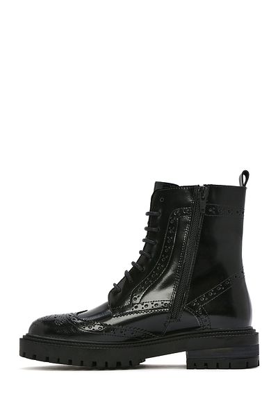 Derimod Women's Black Zippered Leather Boots 24Wfd 163022