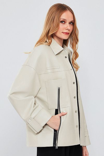 Derimod Beige Oversize Leather Women's Jacket - Farrah 24sge5190r3