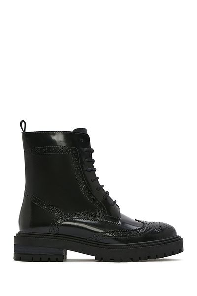 Derimod Women's Black Zippered Leather Boots 24Wfd 163022