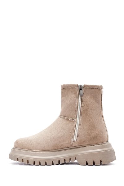 Derimod Women's Beige Zippered Suede Boots 24Wfe 252610