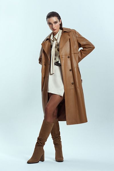 Derimod Natalia Women's Brown Leather Trench Coat 24Wgd5247U4