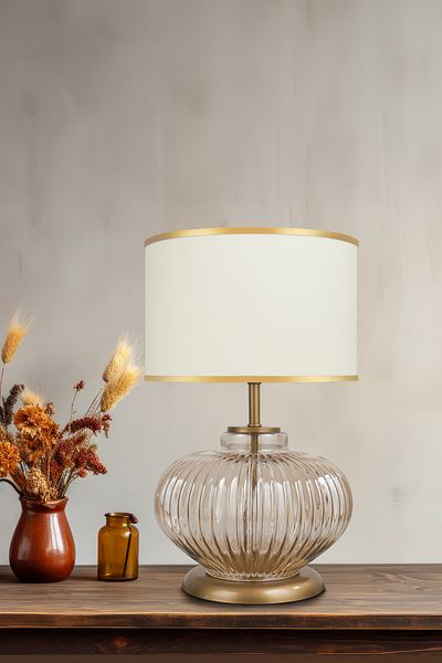 MINIMAL ETICARET VE BILGI TEKNOLOJILERI Ellipse Gold - Beige - Glass Lampshade