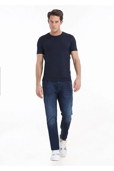 Ramsey Μπλουζάκι Navy Blue απλό βαμβακερό μείγμα