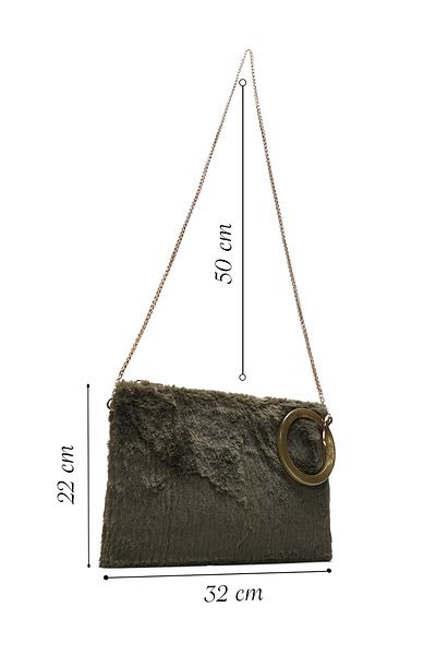 Derimod Women's Khaki Chain Strap Plush Portfolio Bag 24Wbd2205Ph