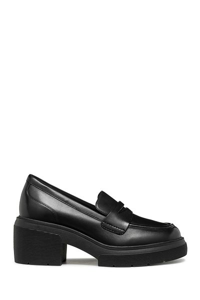 Geox Women's Black Thick Heeled Genuine Leather Masculine Casual Loafer Shoes D46Wwd00043C9999