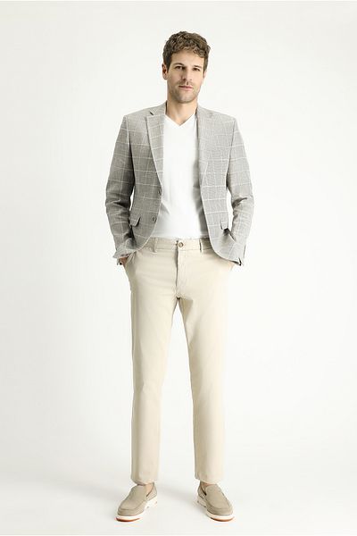 Kiğılı Classic Plaid Patterned Slim Fit Linen Jacket