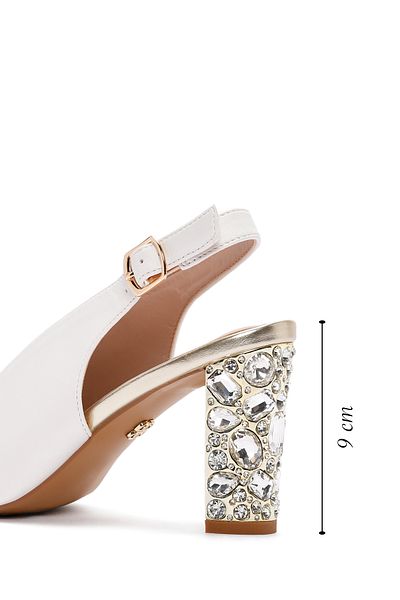 Derimod Women's White Back Strap Stone Thick Heeled Shoes Sandals 25Sfe462418