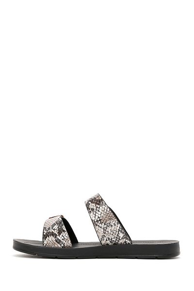 Derimod Women's Black Double Buckle Patterned Slippers 25Sfe 460240