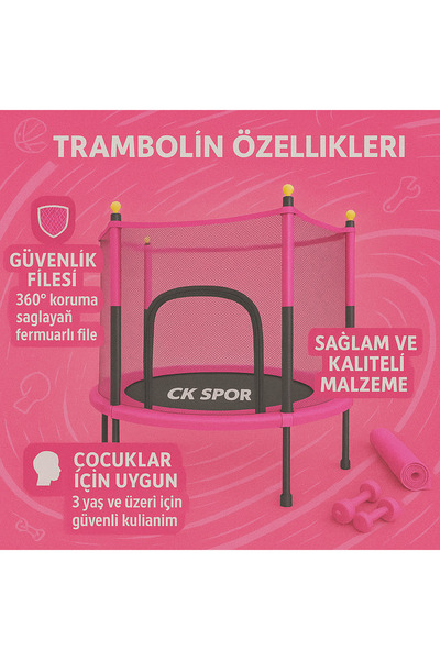 SLİPT Fileli Büyük Boy Trambolin 140 Cm Çap Korumalı Kolay Kurulum Cks448