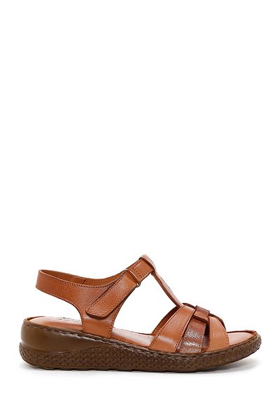 Derimod Women's Tan Ankle Strap Thick Soled Genuine Leather Comfort Sandals 25Sfd320318