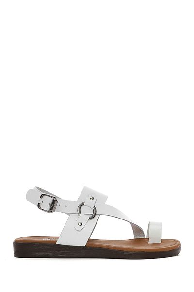 Derimod Women's White Flip Flops Genuine Leather Bodrum Sandals 25Sfd331218
