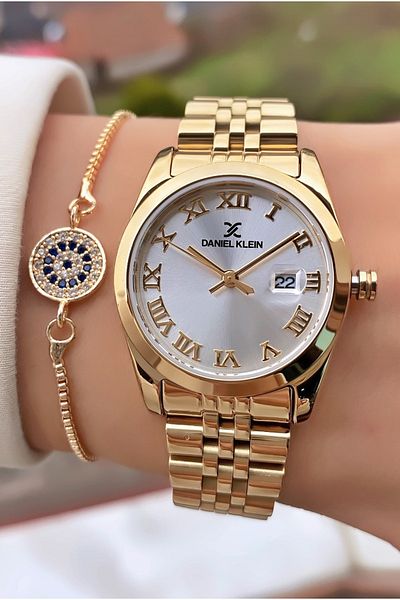 Daniel Klein Gold Color Waterproof Women's Wristwatch and Bracelet Gift