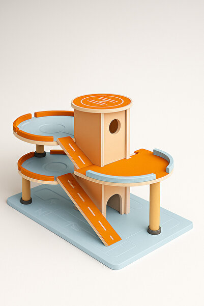 hedefixtoys Ahşap Oyuncak Araba Garajı – 3 Katlı Otopark Seti, Kaydıraklı, Renkli Tasarım, Montessori Uyumlu