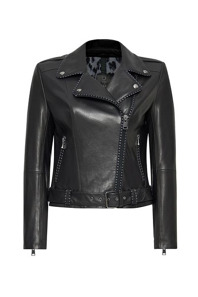 Derimod Angel-X Women's Black Biker Leather Jacket 24Wgd5264Ve