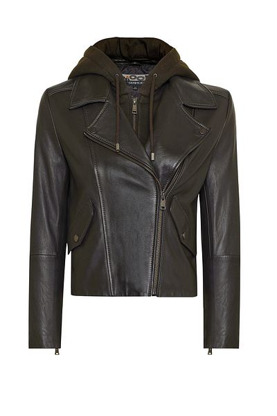 Derimod Smart Women's Green Hooded Leather Jacket 24Wgm 526251