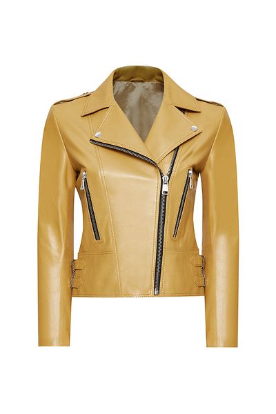 Derimod Latoya Women's Yellow Double Breasted Collar Leather Jacket 24Wgd5059Ve