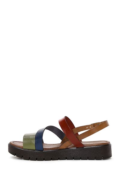 Derimod Women's Multicolored Thick Soled Genuine Leather Bodrum Sandals 25Sfd330618