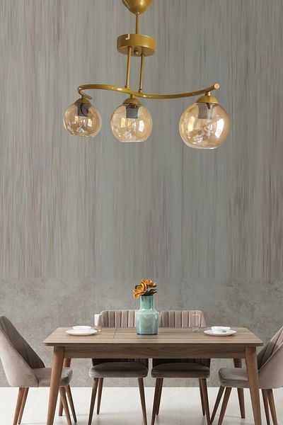 Ömür Avize Space Antique Honey Glass Triple Chandelier