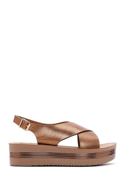 Derimod Women's Bronze Thick Soled Metallic Sandals 25Sfe 461432