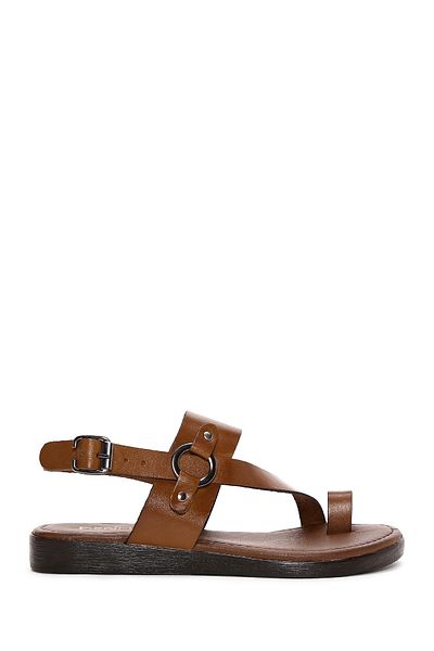 Derimod Women's Tan Flip Flops Genuine Leather Bodrum Sandals 25Sfd331218