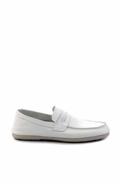 Bambi White Leather Men's Loafer Shoes E01304406643