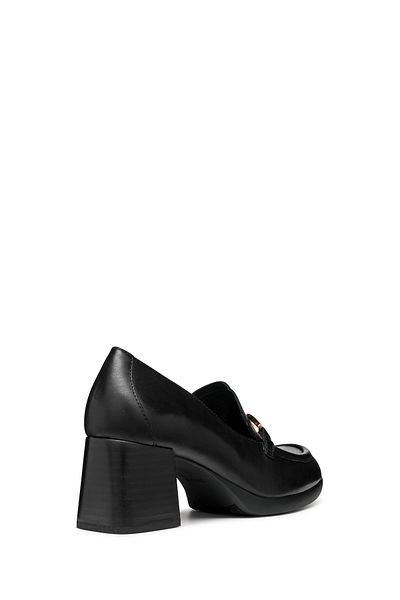 Geox Women's Black Loafersflate Tongue Detailed Thick Heeled Leather Buckle