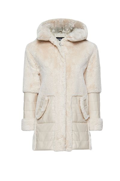 Derimod Beige Hooded Teddy Women's Leather Coat - Virginia 24Wgp5131R3