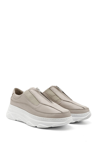 GÖNDERİ(R) Women's Beige Antique Zippered Padded Sole Genuine Leather Sneakers