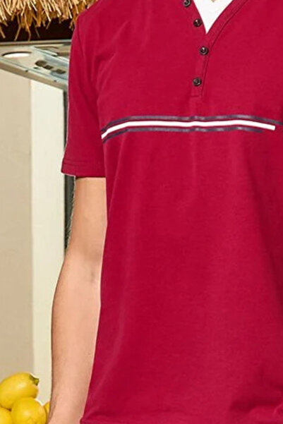 Mavelle Men's Burgundy Print Detailed Short Sleeve Cotton Shorts Set 25923