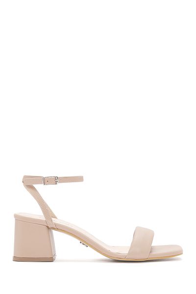 Derimod Women's Beige Ankle Strap Thick Heeled Shoes Sandals 25Sfe390218
