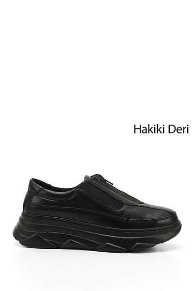 GÖNDERİ(R) Tenis de damă, negru, cu fermoar, cu talpă cu pană, din piele naturală