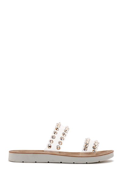 Derimod Women's Pink Transparent Stone Slippers 25Sfe4600Pv