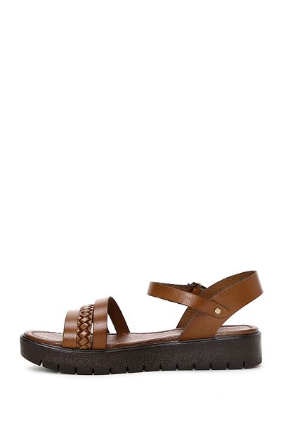 Derimod Women's Tan Ankle Strap Thick Soled Genuine Leather Bodrum Sandals 25Sfd331318