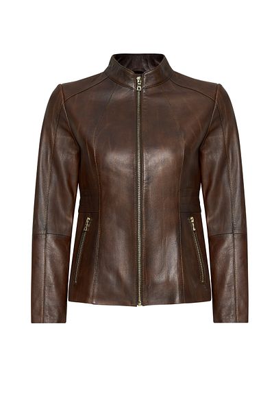 Derimod Lydia Women's Brown Short Leather Jacket 24Wge5976Nc