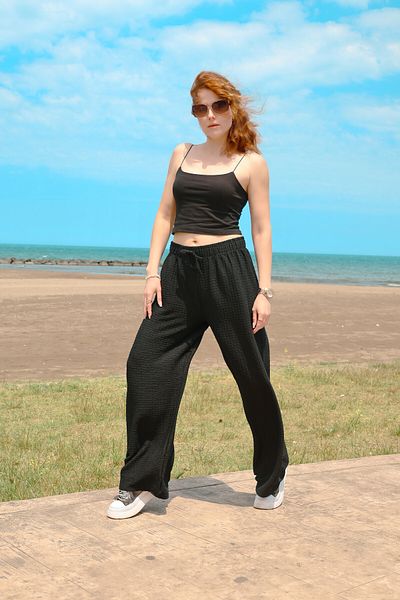 Expectus Women's Elastic Waist Relaxed Cut Loose Wide Leg Summer Trousers