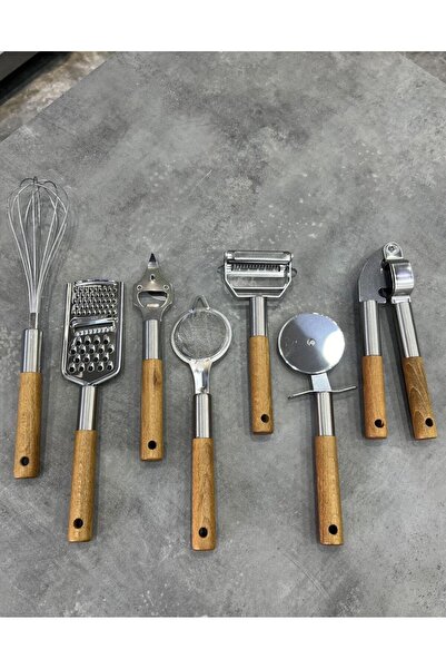 Onedekor طقم أدوات مطبخ من الفولاذ الأكاسيا مكون من 7 قطع