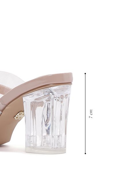 Derimod Beige Stone Transparent Thick Heeled Slippers 25Sfe4502Pv