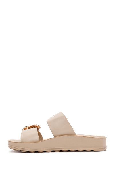 Derimod Women's Beige Double Buckle Stone Slippers 25Sfe 460718